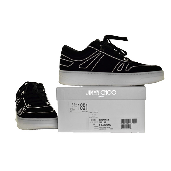 H0 NIB JIMMY CHOO Black Suede W/Pearl Outline Hawaii Sneaker Shoes Size 39 $650 - Picture 1 of 9